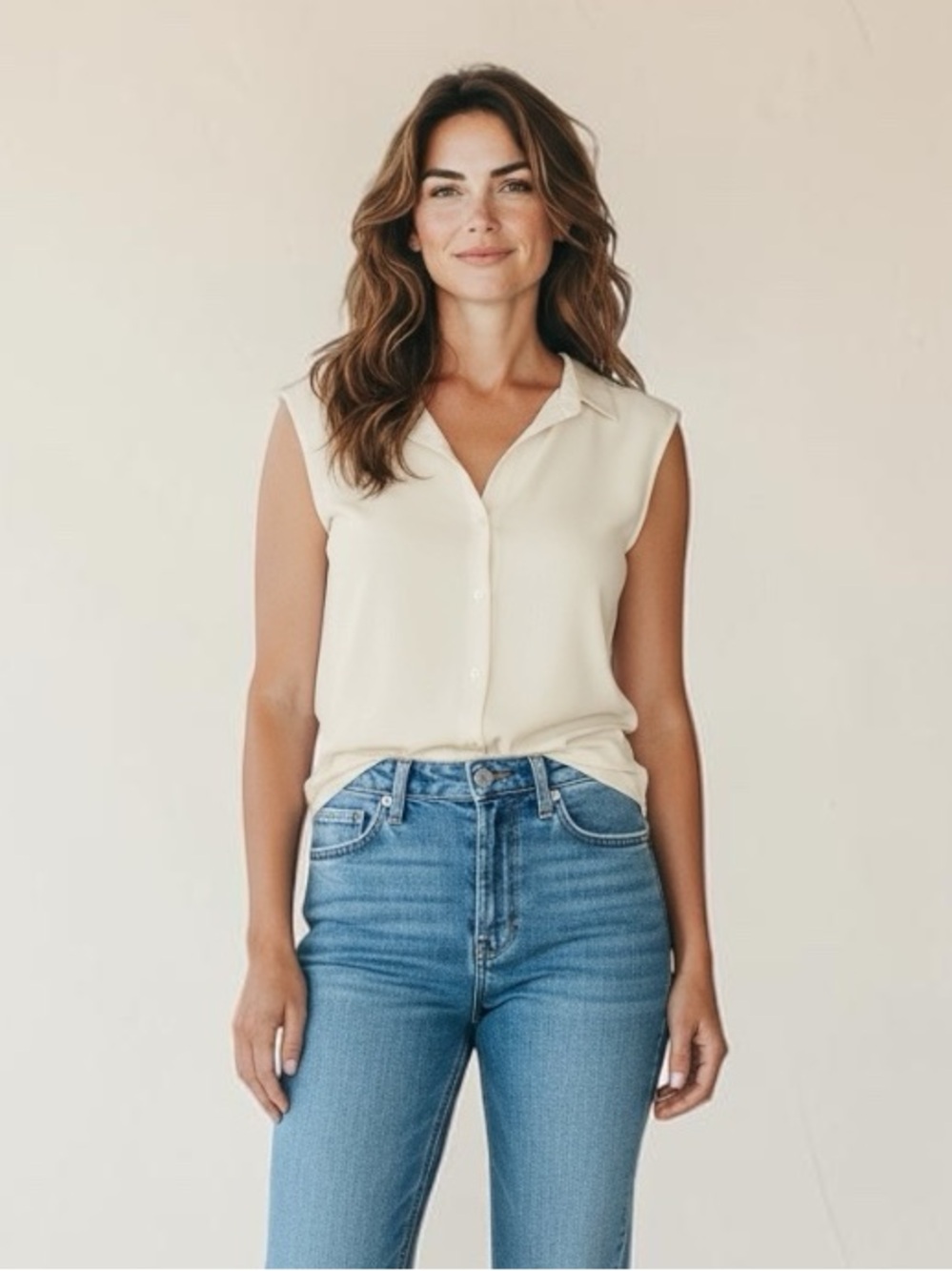 COS Cream Sleeveless Button-Up Blouse